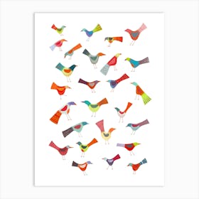 Rainbow Birds Doing Bird Things Art Print