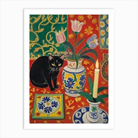 Cat And Tulips Style Henri Matisse Art Print