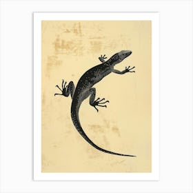 Block Print Black Lizard 3 Art Print