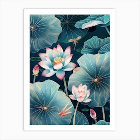 Lotus Flower With Dragonfly 1 Art Print