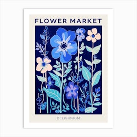 Blue Flower Market Poster Delphinium 1 Art Print