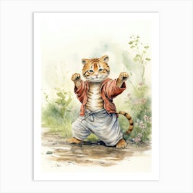 Tiger Illustration Practicing Tai Chi Watercolour 4 Art Print