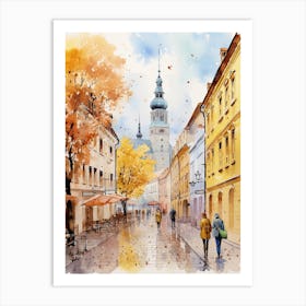 Bratislava Slovakia In Autumn Fall, Watercolour 3 Art Print