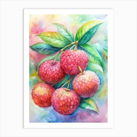 4 Lychee Fruits In Vibrant Red Clusters Art Print