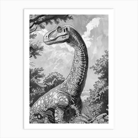 Ouranosaurus Dinosaur Black Sketch Illustration Art Print