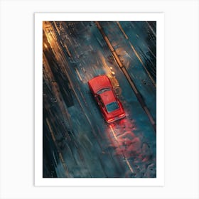 Car Driving In The Rain Art Print