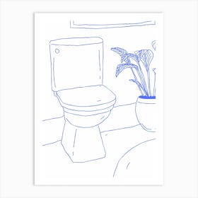 Bathroom Illustration  Blue Art Print