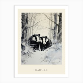 Winter Watercolour Badger 2 Poster Art Print