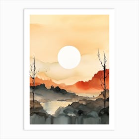 Watercolor Summer Sunset Art Print
