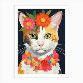 Japanese Bobtail Cat With A Flower Crown Painting Matisse Style 2 Art Print