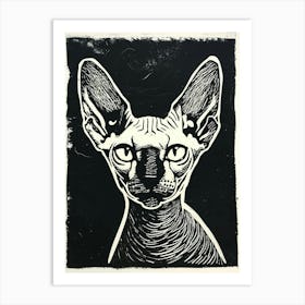 Sphynx Cat Linocut Blockprint 3 Art Print