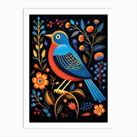Folk Bird Illustration Eastern Bluebird 4 Art Print