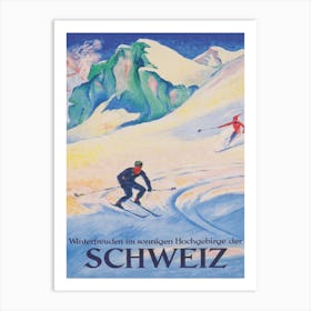 Winter in Switzerland Vintage Ski Poster Art Print