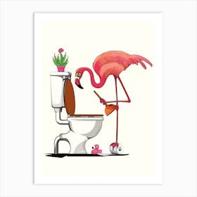 Flamingo Plunging Toilet Bathroom Art Print