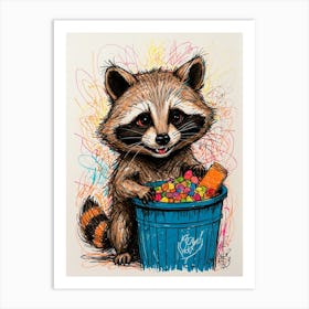 Raccoon With Candy 1 Art Print