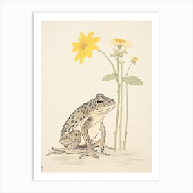 Frog And Daisy,  Matsumoto Hoji Inspired Japanese 3 Art Print