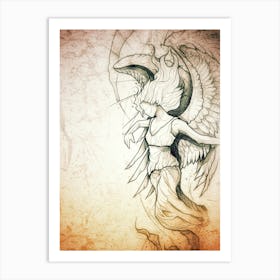 Angel, graphic drawing, pencil, sketch, art, girl with wings, dream , flying Art Print