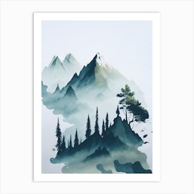 Mountain And Forest In Minimalist Watercolor Vertical Composition 121 Art Print