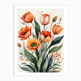 Watercolor Flowers In A Vase 16 Art Print