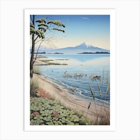 Lake Biwa In Shiga, Ukiyo E Drawing 3 Art Print