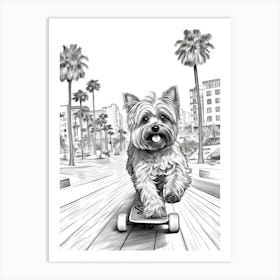 Yorkshire Terrier Dog Skateboarding Line Art 2 Art Print