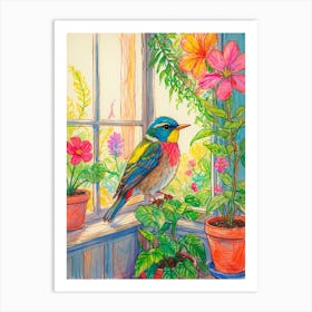 Bird In The Window Art Print