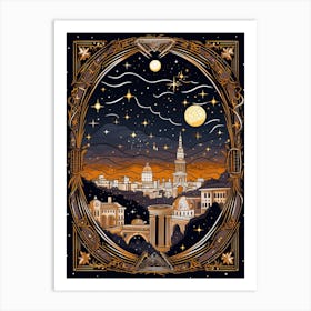 Rome, Italy, Tarot Card Travel  Line Art 1 Art Print
