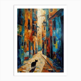 Painting Of Barcelona With A Cat In The Style Of Expressionism 4 Art Print