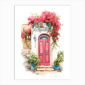 Athens, Greece   Mediterranean Doors Watercolour Painting 3 Art Print