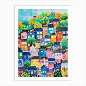 Colourful Kitsch Cityscape 3 Art Print