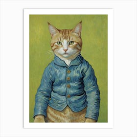 Cat In Blue Jacket 1 Art Print