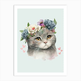 Cat With Flower Crown Art Print