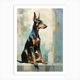 Doberman Pinscher Dog, Painting In Light Teal And Brown 2 Art Print
