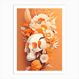 Animal Skull Orange Vintage Floral Art Print