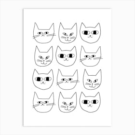 Doodle Cats Pattern Cute Illustration Art Print