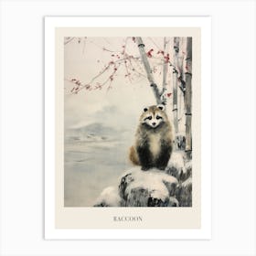 Vintage Winter Animal Painting Poster Raccoon 4 Art Print