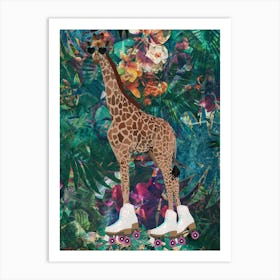 Giraffe On Roller Skates Art Print