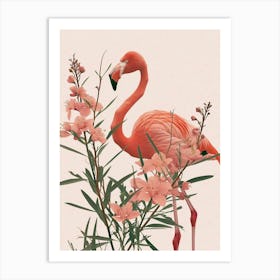 Jamess Flamingo And Oleander Minimalist Illustration 2 Art Print