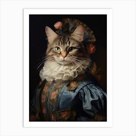 Cat In Medieval Clothing Rococo Style 1 Art Print