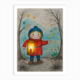 Little Girl With Lantern Art Print