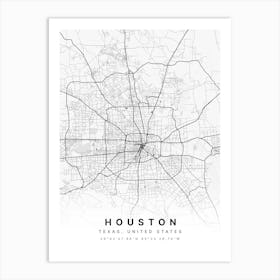 Houston Texas USA White Map Art Print