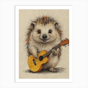 Hedgehog Playing Guitar 23 Art Print