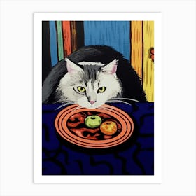 White Cat And Pasta 3 Art Print