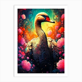 Swan Floral Vintage Art Print