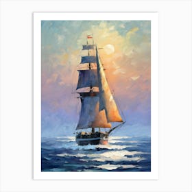 Sailing Ship At Sunset 3 Art Print