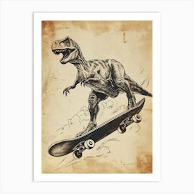 Vintage Baryonyx Dinosaur On A Skateboard 3 Art Print