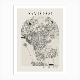 San Diego California Boho Minimal Arch Full Beige Color Street Map Art Print