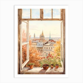 Window View Of Zagreb Croatia In Autumn Fall, Watercolour 1 Art Print
