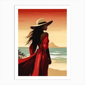 Illustration of an African American woman at the beach 133 Art Print