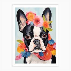 Boston Terrier Portrait With A Flower Crown, Matisse Painting Style 3 Art Print